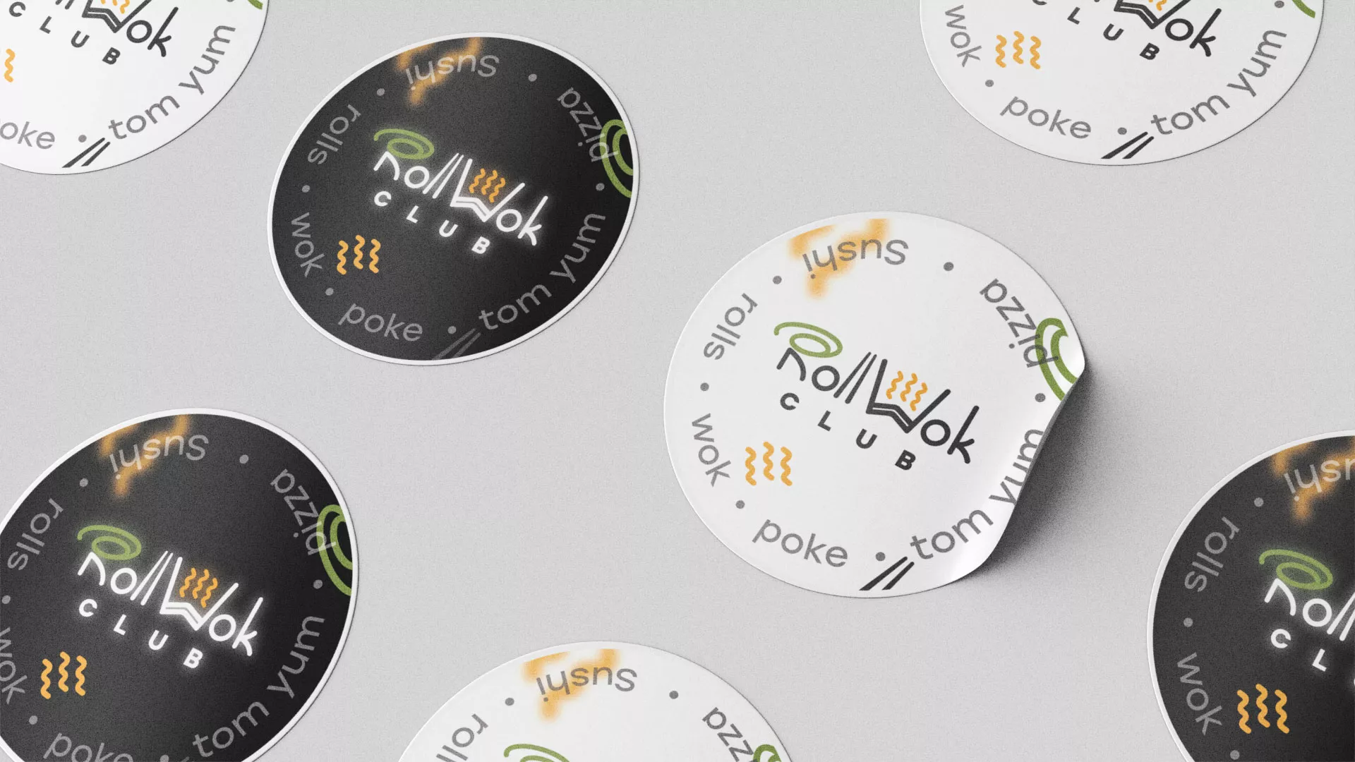 Разработка наклеек для суши-бара «Roll Wok Club» в Нестерове