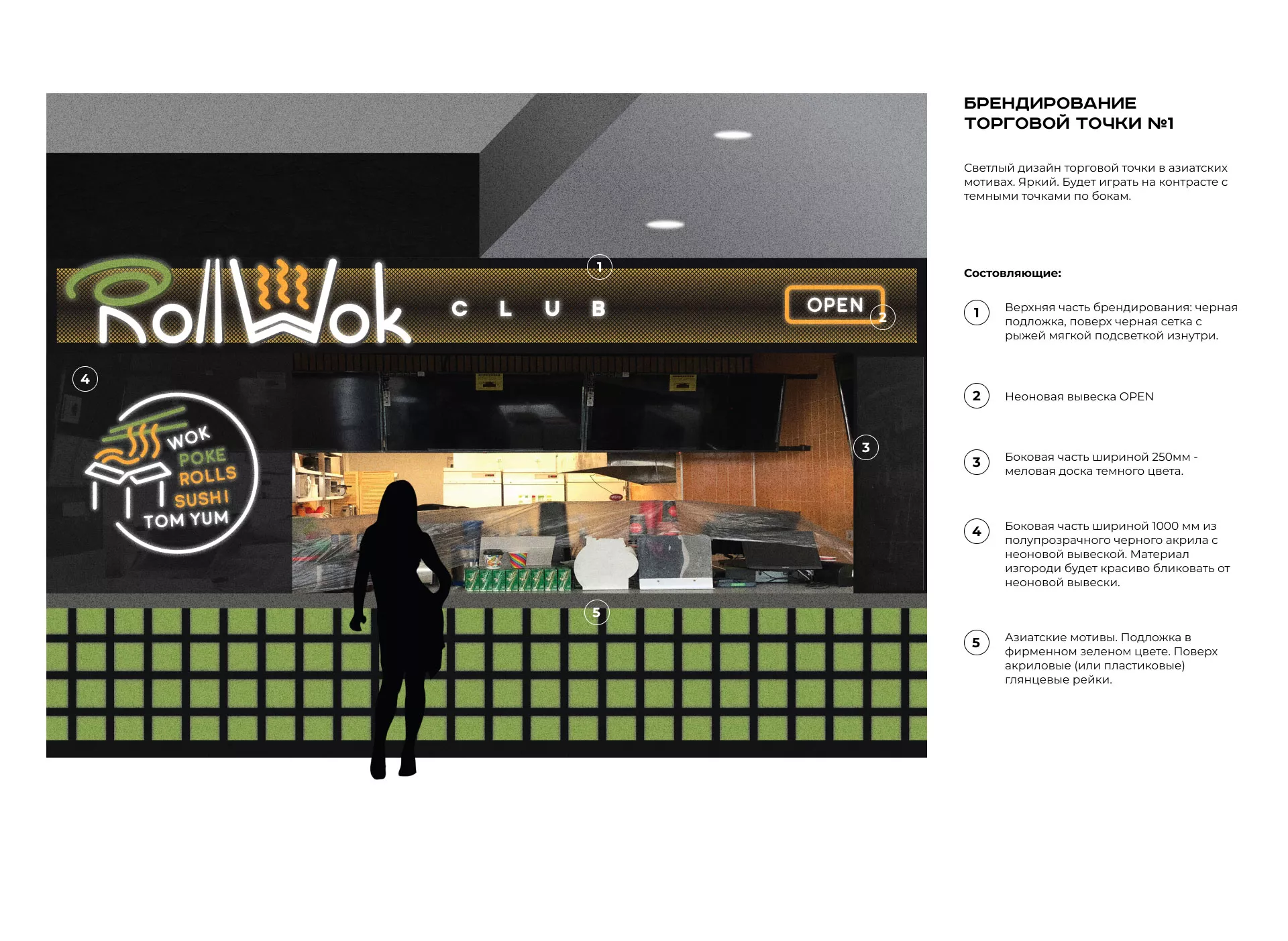 Брендирование торговых точек суши-бара «Roll Wok Club» в Нестерове